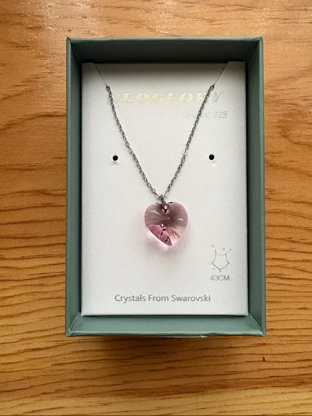 Swarovski Crystal Pink Heart Pendant Necklace 925 Silver Chain